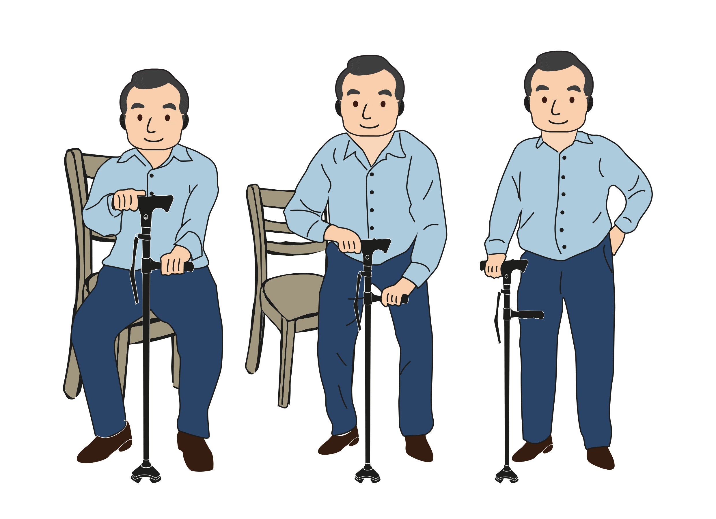 Illustration zur kontrollierten Verwendung des zweiten Handgriffs beim Aufstehen von einem Stuhl