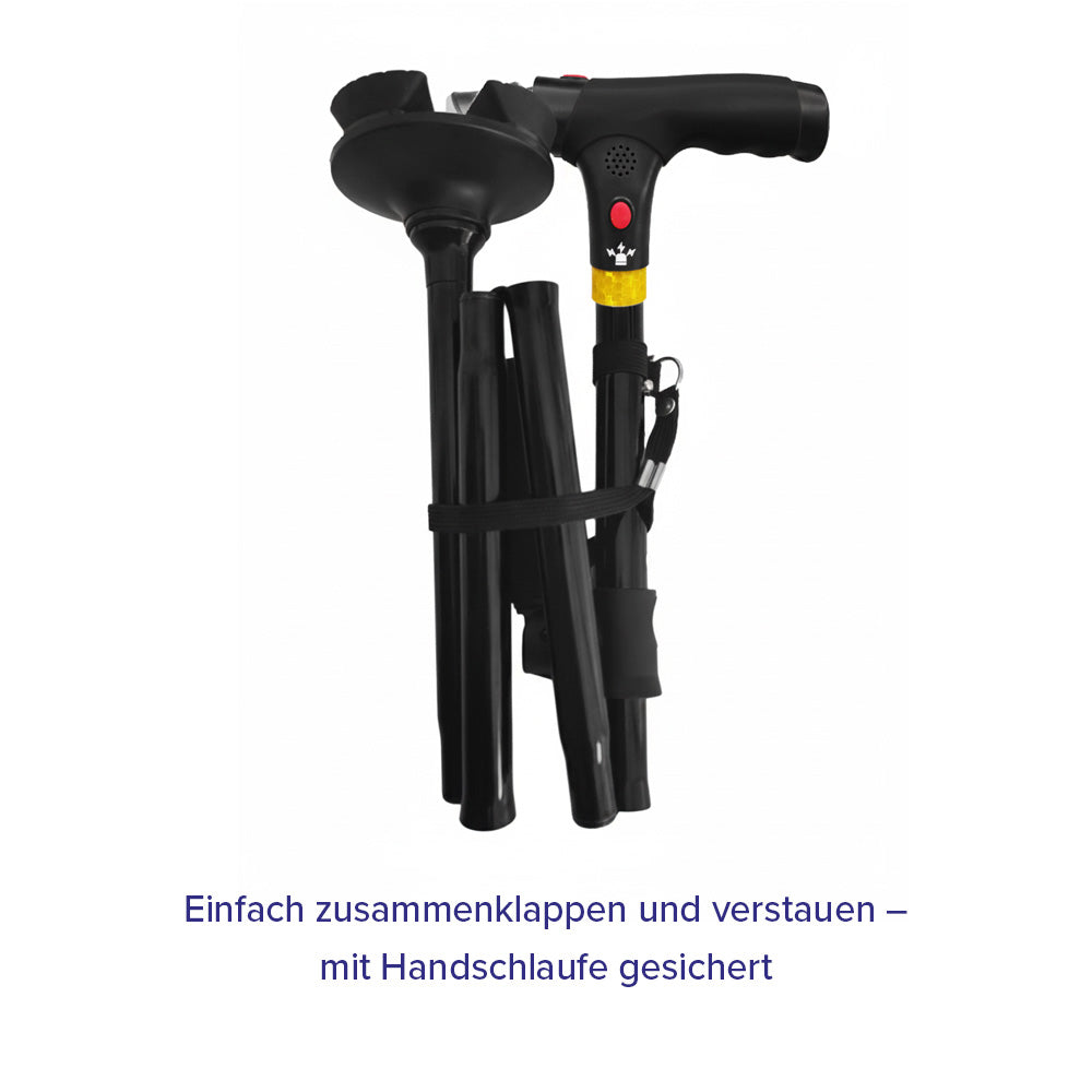 Kompakt zusammengeklappter DR-HO'S Get Up & Go Gehstock mit Handschlaufe